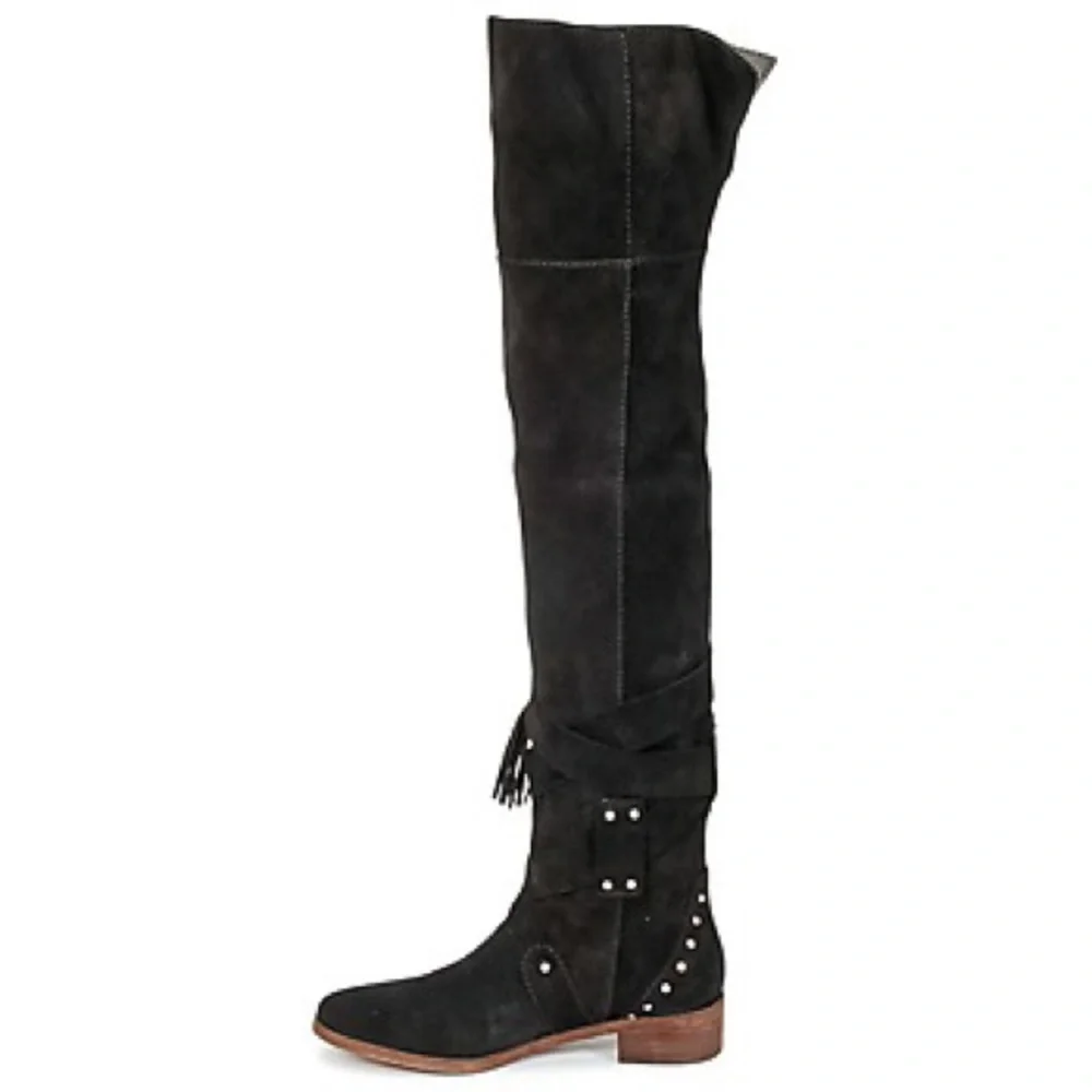 See By Chloe Dasha Suede Black Over the Knee Block Heel Boots Size 5 NEW